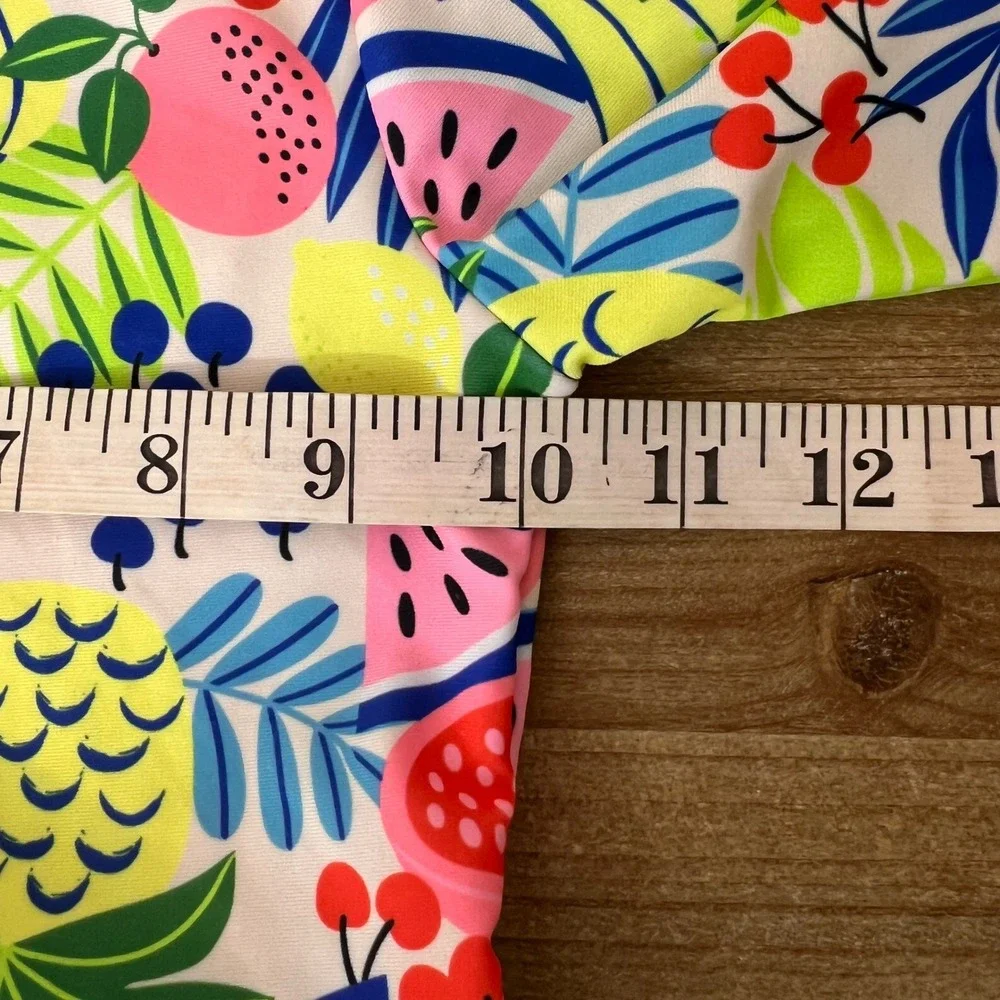 Nicole‎ Miller New York Girls Tropical Fruit Rash Guard Peplum Pom Pom Swim Top